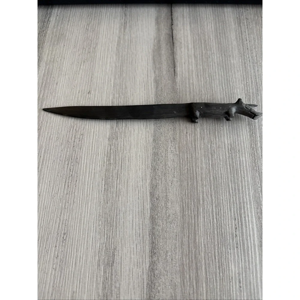 Vintage Hand Carved African Ebony‎ Wood Rhinoceros Figure Letter Opener 8